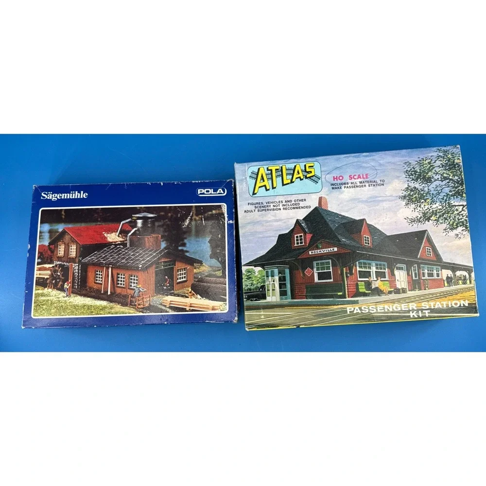 Vintage HO Scale Building Kits Lot Atlas Passenger Station POLA Sawmill As-Is